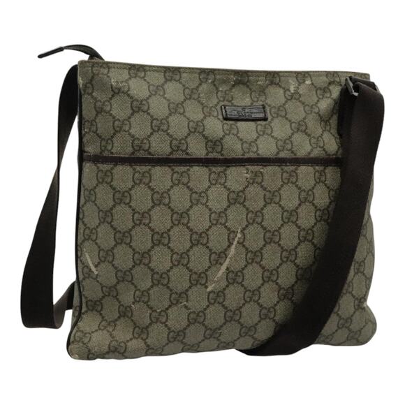GUCCI GG Supreme Shoulder Bag Pvc Beige Silver - Picture 1 of 13